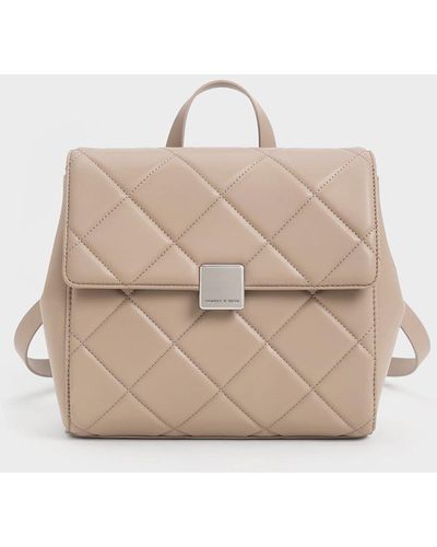 Charles & Keith Lucy Quilted Backpack - Natural
