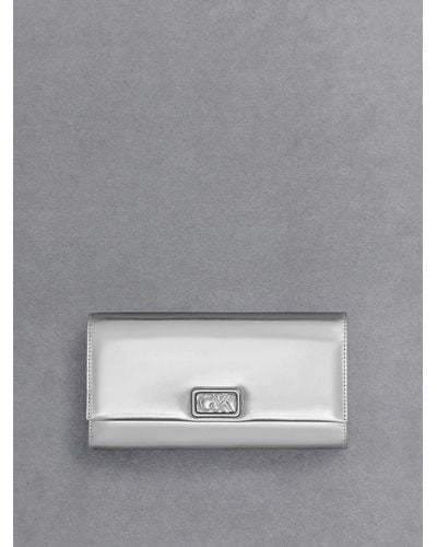 Charles & Keith Leather Metallic Chain-strap Wallet - Grey