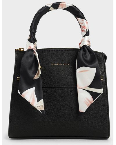 Charles & Keith Scarf-wrapped Top Handle Bag - Black