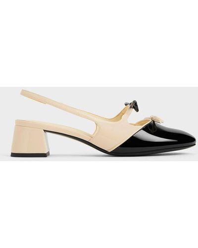 Charles & Keith Dorri Two-tone Double-bow Slingback Pumps - Natural