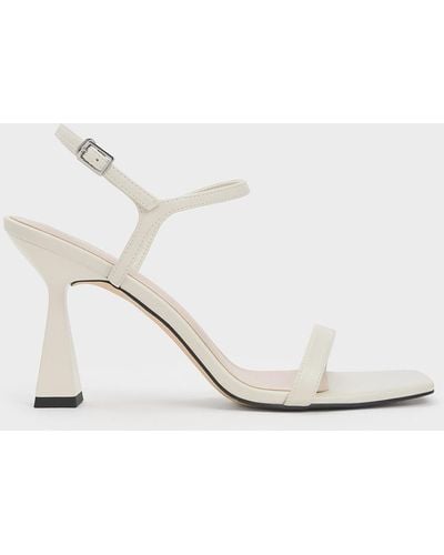 Charles & Keith Square Toe Trapeze Heel Sandals - Natural