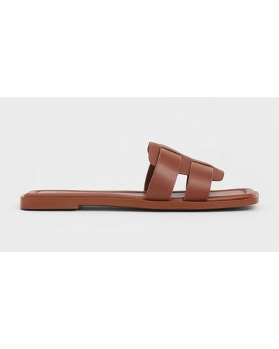 Charles & Keith Trichelle Interwoven Leather Slide Sandals - Brown
