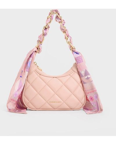 Charles & Keith Mini Alcott Scarf Handle Quilted Bag - Pink