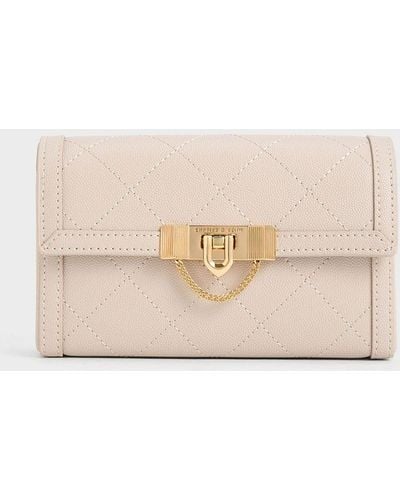 Charles & Keith Tallulah Quilted Push-lock Clutch - Natural