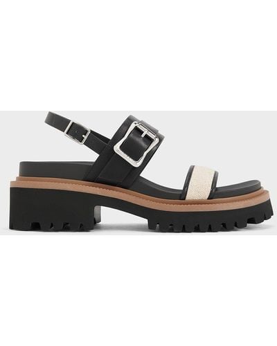 Charles & Keith Buckled Platform Slingback Sandals - Black