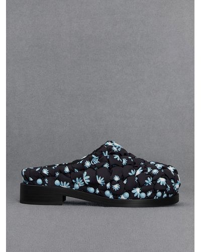 Charles & Keith Nylon Puffy Floral-print Clogs - Gray