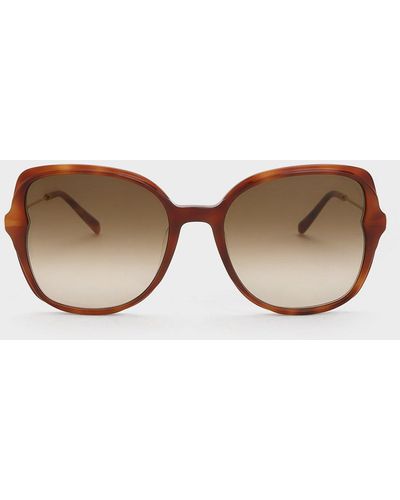 Charles & Keith Oversized Tortoiseshell Recycled Acetate Butterfly Sunglasses - Brown