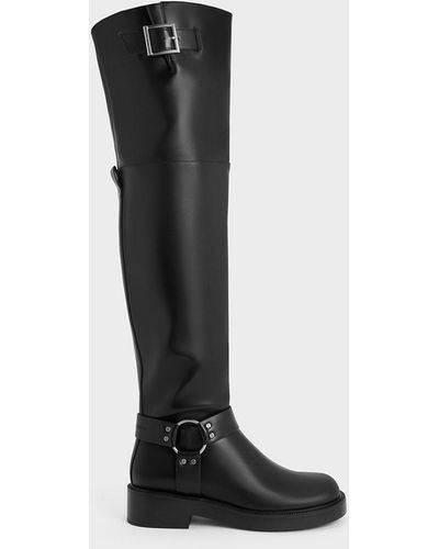 Charles & Keith Davina Buckled Thigh-high Boots - Black