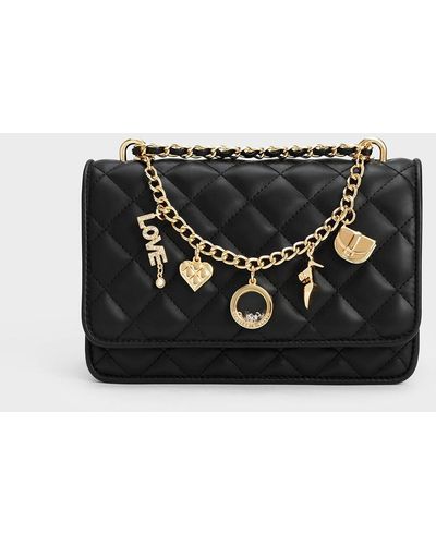 Charles & Keith Charm-embellished Quilted Clutch - Black