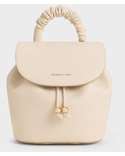 Charles & Keith Eve Ruched-handle Backpack - Natural
