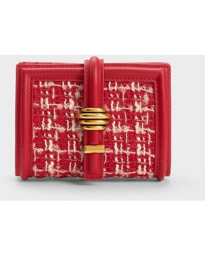 Charles & Keith Trudy Metallic Accent Tweed Wallet - Red