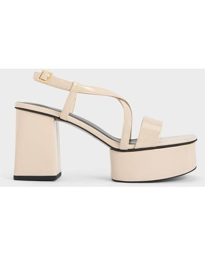 Charles & Keith Patent Crossover Strap Platform Sandals - Natural