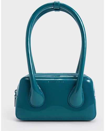 Charles & Keith Lula Patent Double Handle Bag - Blue