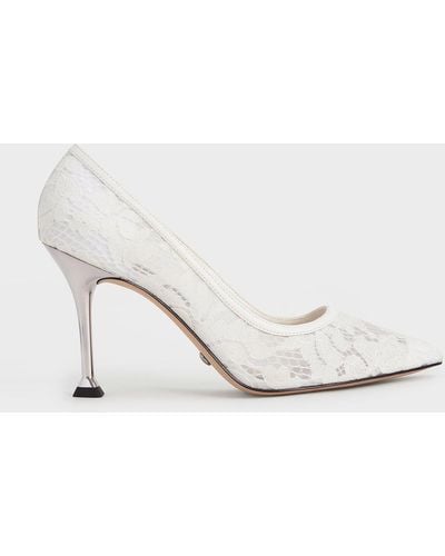 Charles & Keith Lace & Mesh Court Shoes - White