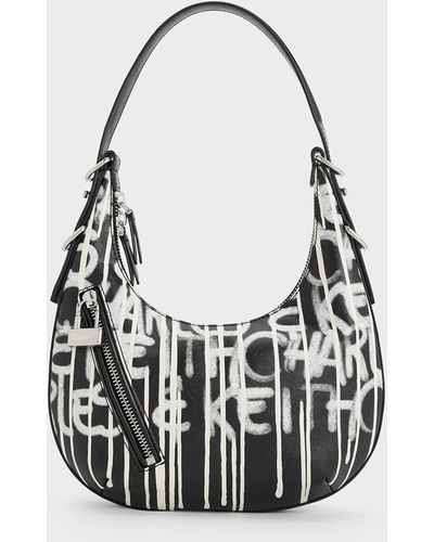 Charles & Keith - Women's Swing Padlock Printed Crescent Bag, Multi, M