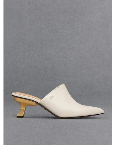 Charles & Keith Leather Sculptural-heel Mules - Natural