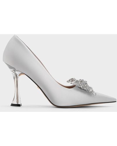 Charles & Keith Recycled Polyester Beaded Bow Court Shoes - White