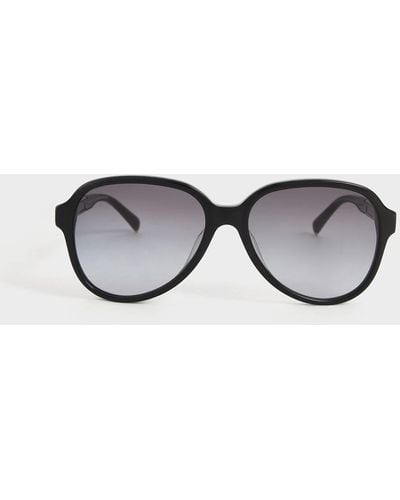 Charles & Keith Metallic Braided Temple Recycled Acetate Aviator Sunglasses - Black
