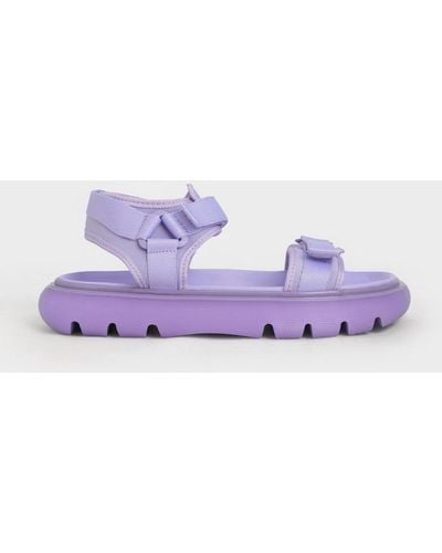 Charles & Keith Recycled Polyester Velcro-strap Sports Sandals - Purple