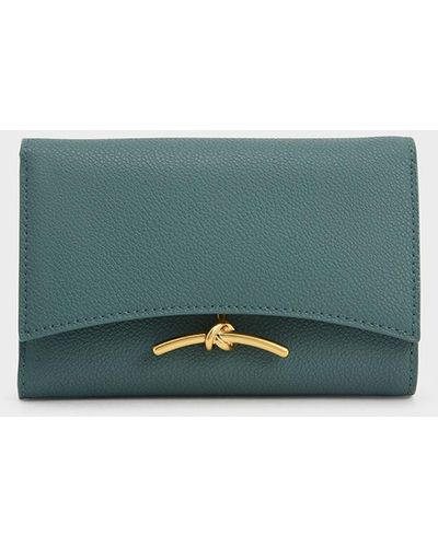 Charles & Keith Huxley Metallic-accent Front Flap Wallet - Green