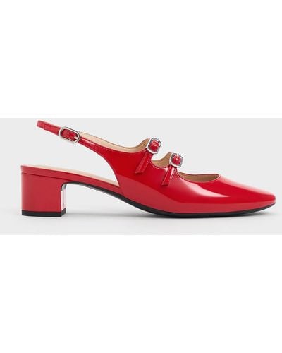 Charles & Keith Double-strap Slingback Mary Jane Court Shoes - Red