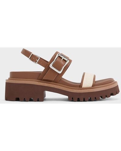 Charles & Keith Buckled Platform Slingback Sandals - Brown