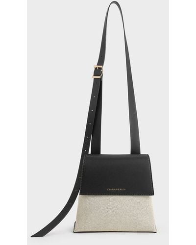 Charles & Keith Marceline Canvas Trapeze Crossbody Bag - White