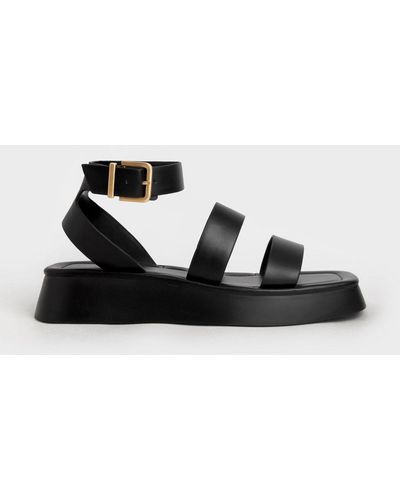 Charles & Keith Square Toe Ankle-strap Sandals - Black