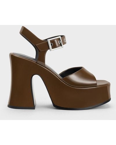 Charles & Keith Jocelyn Grommet Ankle-strap Platform Sandals - Brown