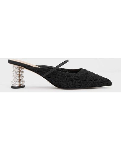 Charles & Keith Crochet & Leather Beaded Heel Mules - White