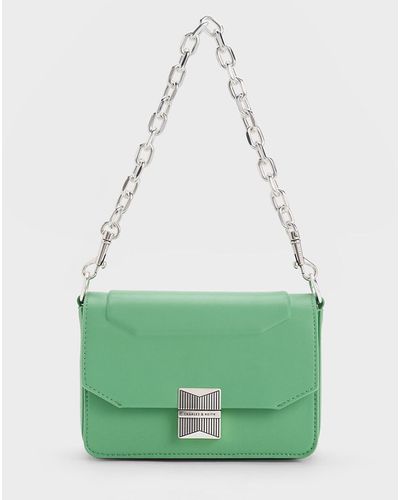 Charles & Keith Merial Metallic Accent Crossbody Bag in White