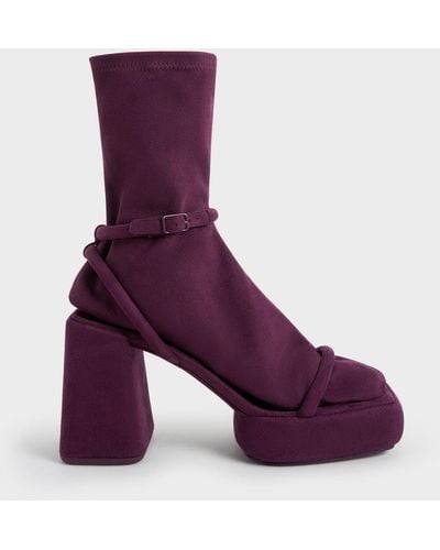 Charles & Keith Lucile Textured Platform Calf Boots - Purple