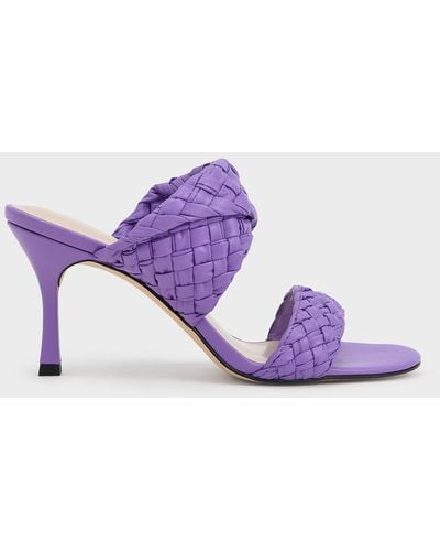 Charles & Keith Double Strap Woven Heeled Mules - Purple