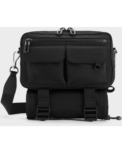 Charles & Keith Soleil Nylon Multi-pocket Crossbody Bag - Black