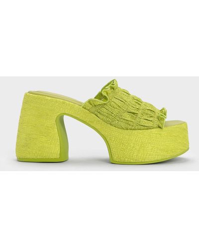 Charles & Keith Nuala Ruched Platform Mules - Yellow