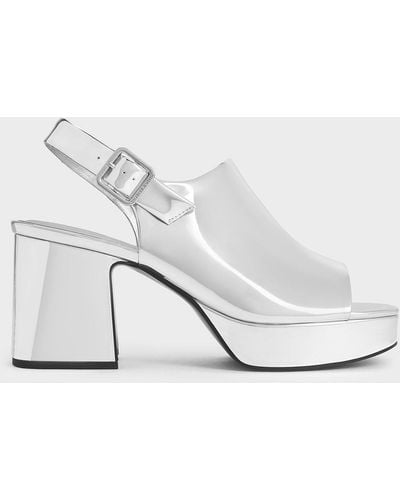 Charles & Keith Metallic Peep-toe Platform Sandals - White