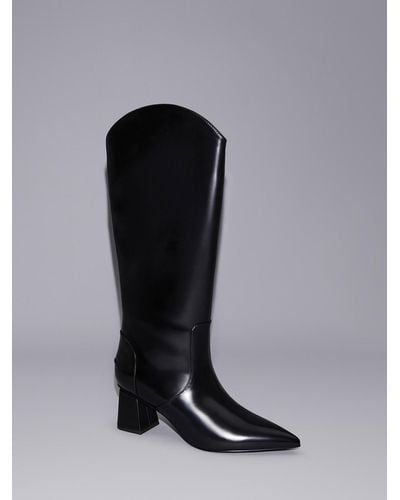 Charles & Keith Lucinda Trapeze-heel Knee-high Boots - Black