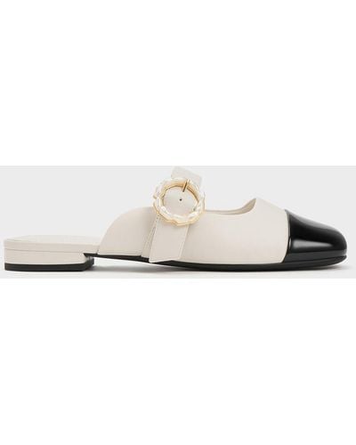 Charles & Keith Patent Pearl Buckle Mary Jane Mules - White
