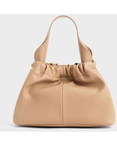 Charles & Keith Ally Ruched Slouchy Bucket Bag - Natural