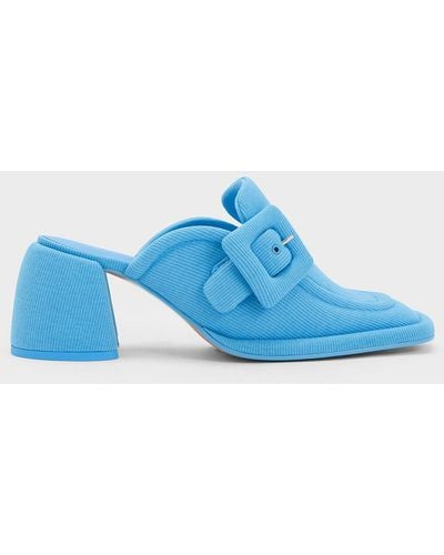 Charles & Keith Sinead Woven Buckled Loafer Mules - Blue