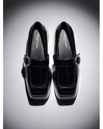 Charles & Keith Gem-embellished Chunky Platform Loafers - Black