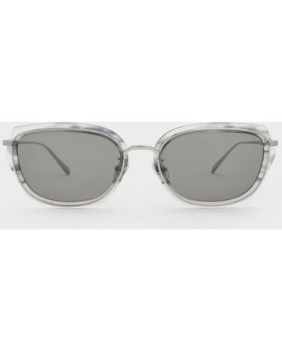 Charles & Keith Metallic Rim Geometric-frame Sunglasses - Gray