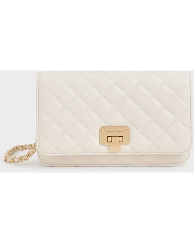 Charles & Keith Quilted Push-lock Clutch - Natural