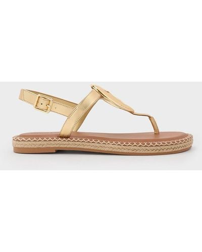 Charles & Keith Metallic Oval Espadrille Sandals - Natural