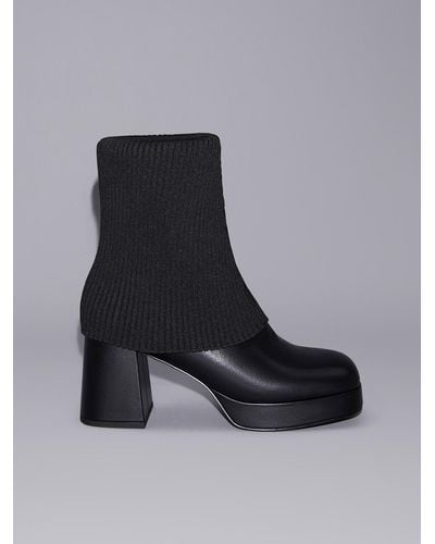 Charles & Keith Evie Knitted-sock Ankle Boots - Black