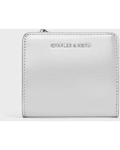 Charles & Keith Metallic Top Zip Small Wallet - White