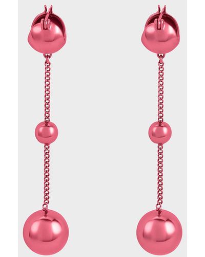 Charles & Keith Metallic Sphere Crystal-embellished Drop Earrings - Pink