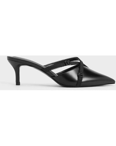 Charles & Keith Grosgrain-strap Pointed-toe Mules - Black
