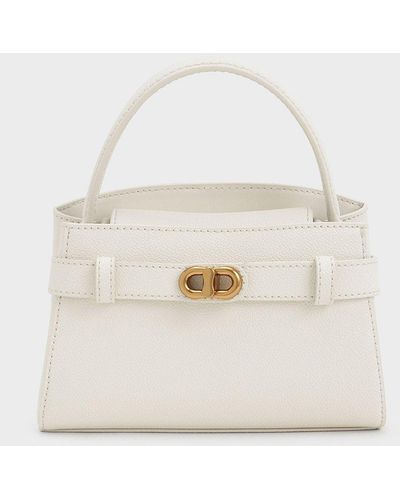 Charles & Keith Aubrielle Metallic-buckle Top Handle Bag - Natural