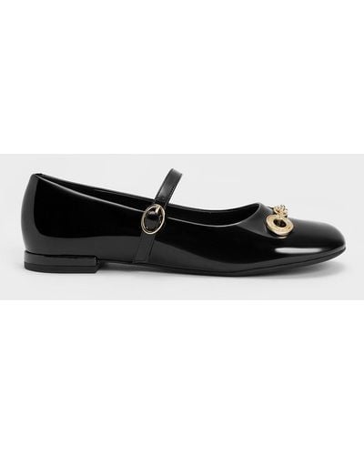 Charles & Keith Circle Chain-link Patent Mary Janes - Black